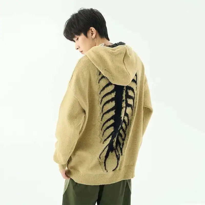 Men's Retro Knit Hooded Sweatshirt with Centipede Print