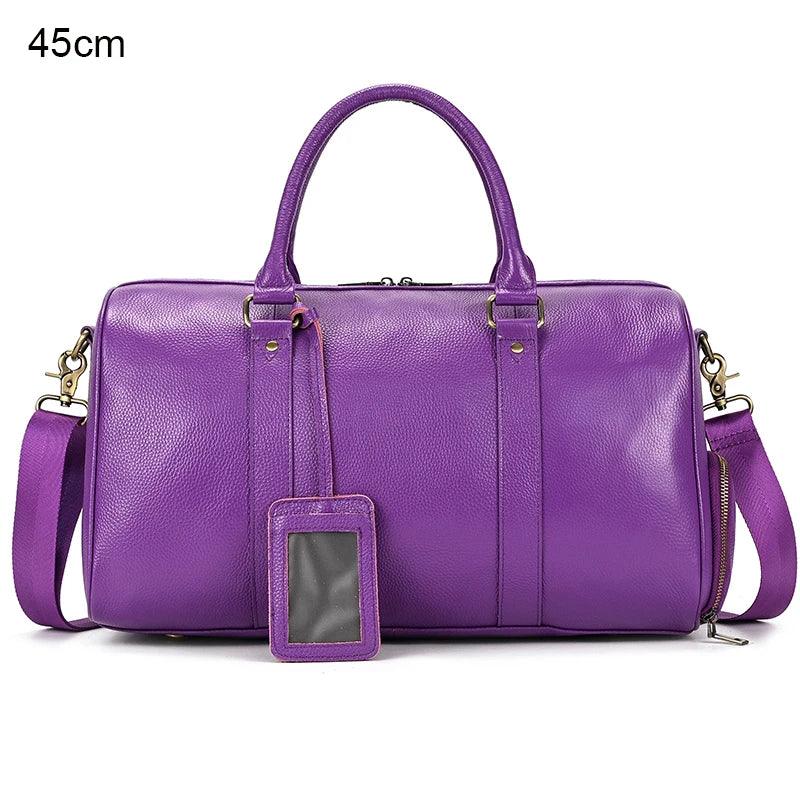 Luggage & Bags - Duffel Personalized Leather Duffel Bags 5 Colors Purple Blue Brown Black