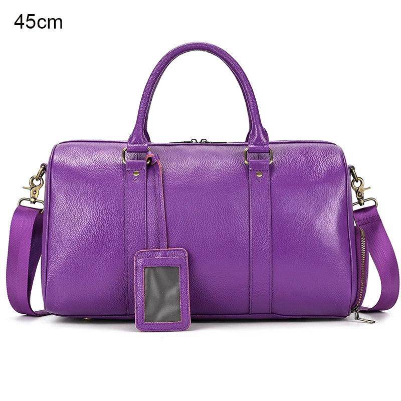 Personalized Leather Duffel Bags Purple Blue Brown Black - VacationGrabs