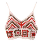 Womens Summer Crochet Knit Crop Top Embroidered Color Block - VacationGrabs