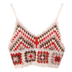 Womens Summer Crochet Knit Crop Top Embroidered Color Block - VacationGrabs
