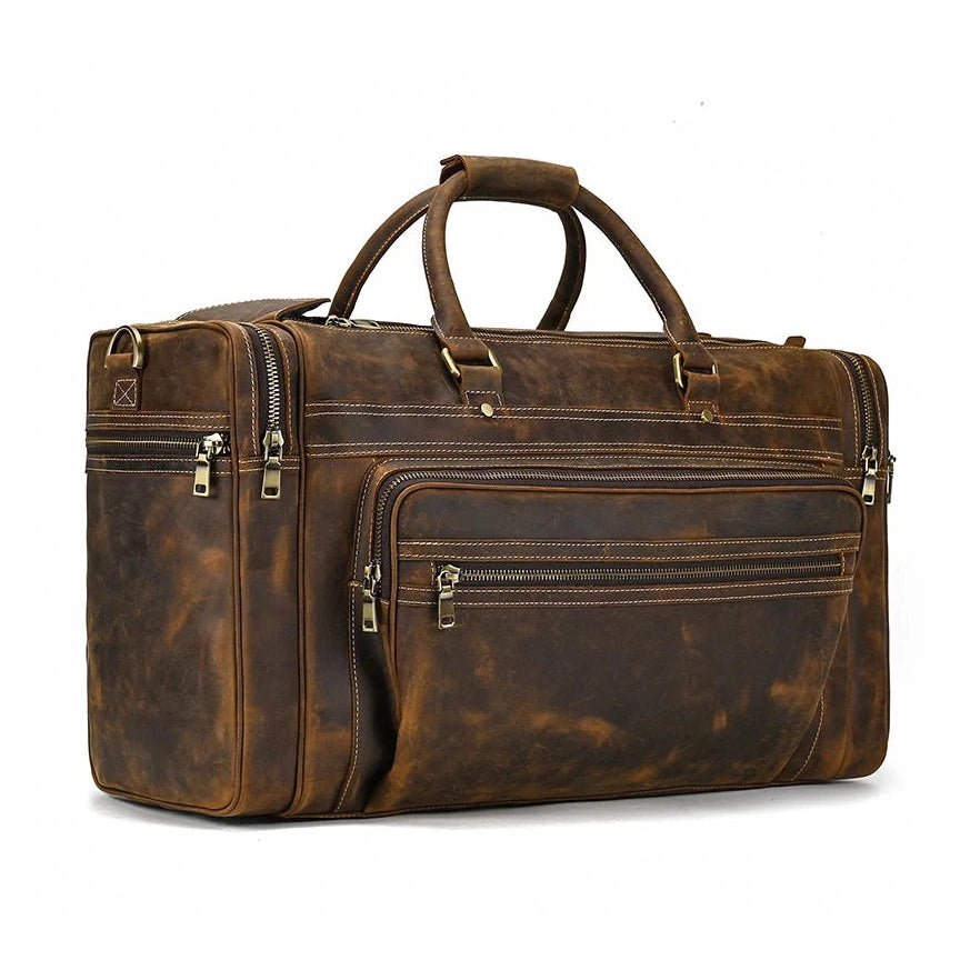 Men’s Crazy Horse Leather Weekend Bag 22" Vintage Travel