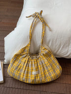 Women's Plaid Pleated Polyester Shoulder Bag, Casual Travel