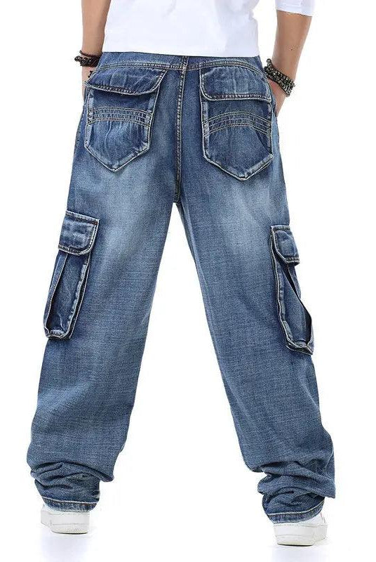  Mens Baggy Jeans Wide Leg Denim Pants Hip Hop Fashion Embroidery