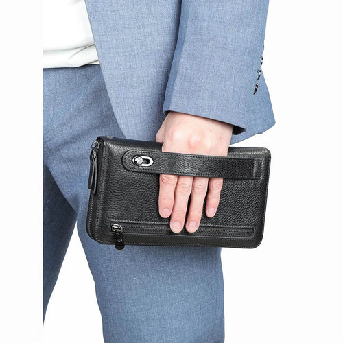 Men's First Layer Cowhide Clutch Bag Leather Multi-Functional Long Purse - VacationGrabs