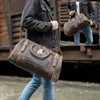 Vintage Crazy Horse Genuine Leather Bag with Lock Big Capacity Travel Duffel