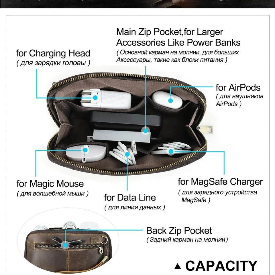 Brown Genuine Leather Clutch Bag for Travel & Toiletries - VacationGrabs