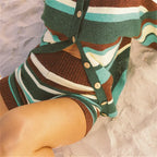 VacationGrabs Y2K Retro Color Block Striped Knit Shorts High Elastic Ribbed Waist Cuff Tight Fitting Streetwear Vacation Short Pants
