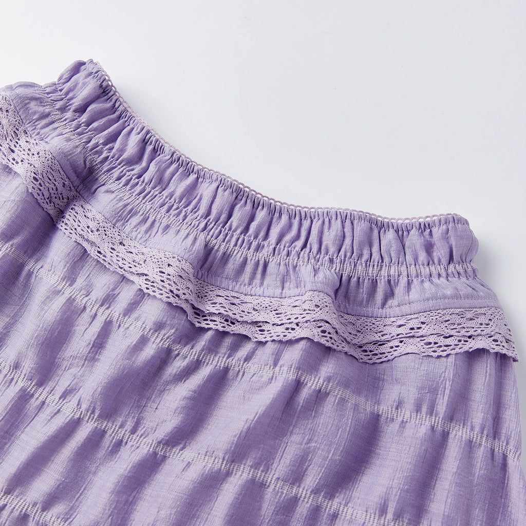 VacationGrabs Women Lace Ruffle Tiered Mini Skort Elastic Waist Low Rise Flowy Micro Skirt Y2K Summer Casual Skirt With Inner Shorts