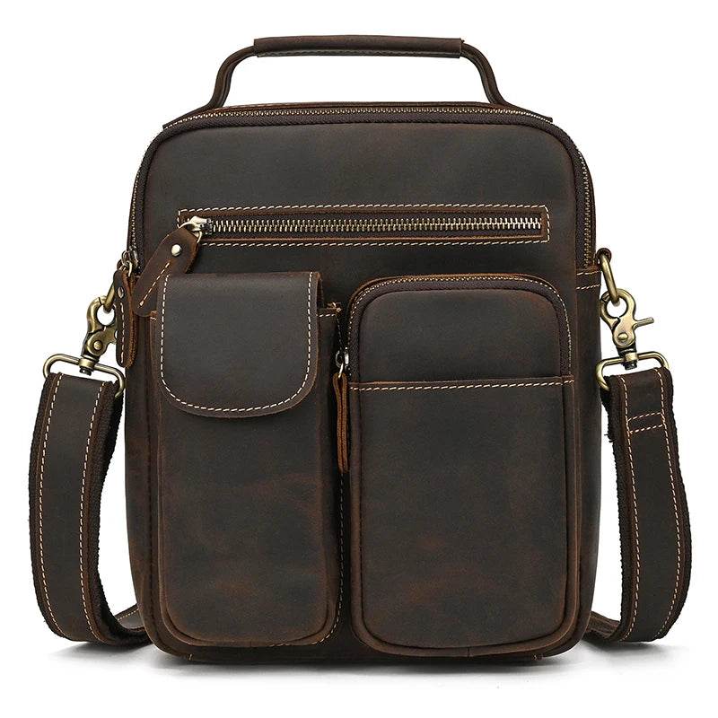 Vintage Leather Shoulder Bag – Men's Crossbody Messenger Bag - VacationGrabs