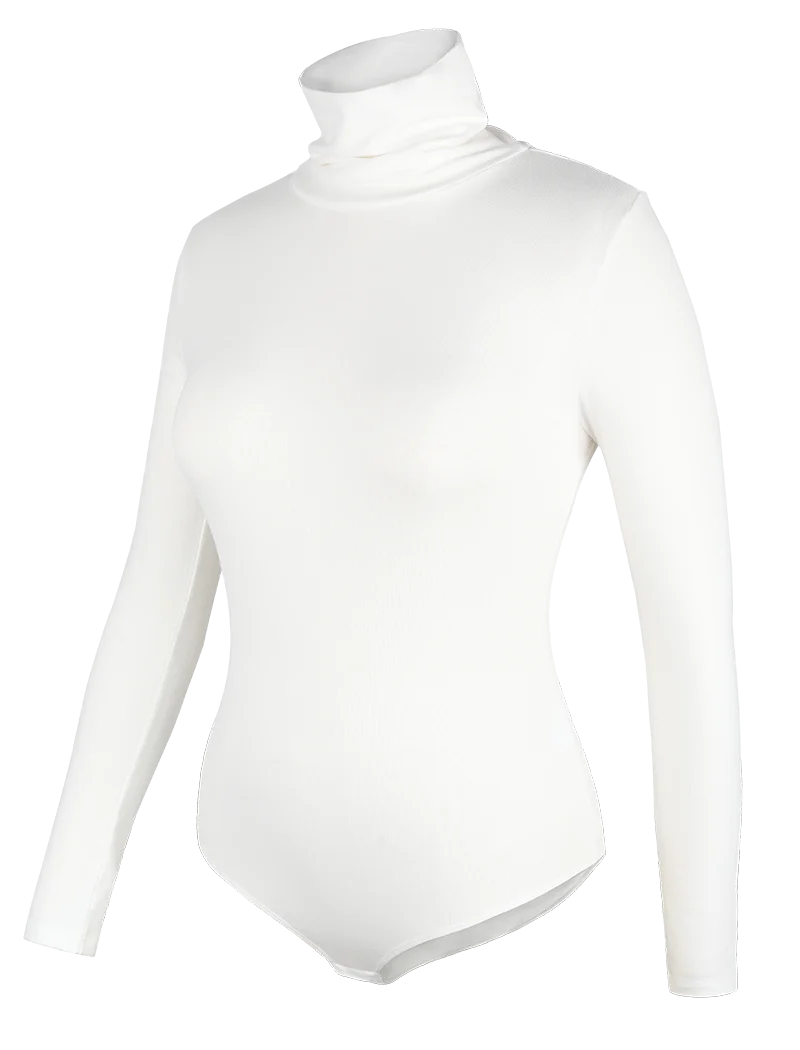 Women's High Collar Thermal Bodysuit, Long Sleeve Compression Top