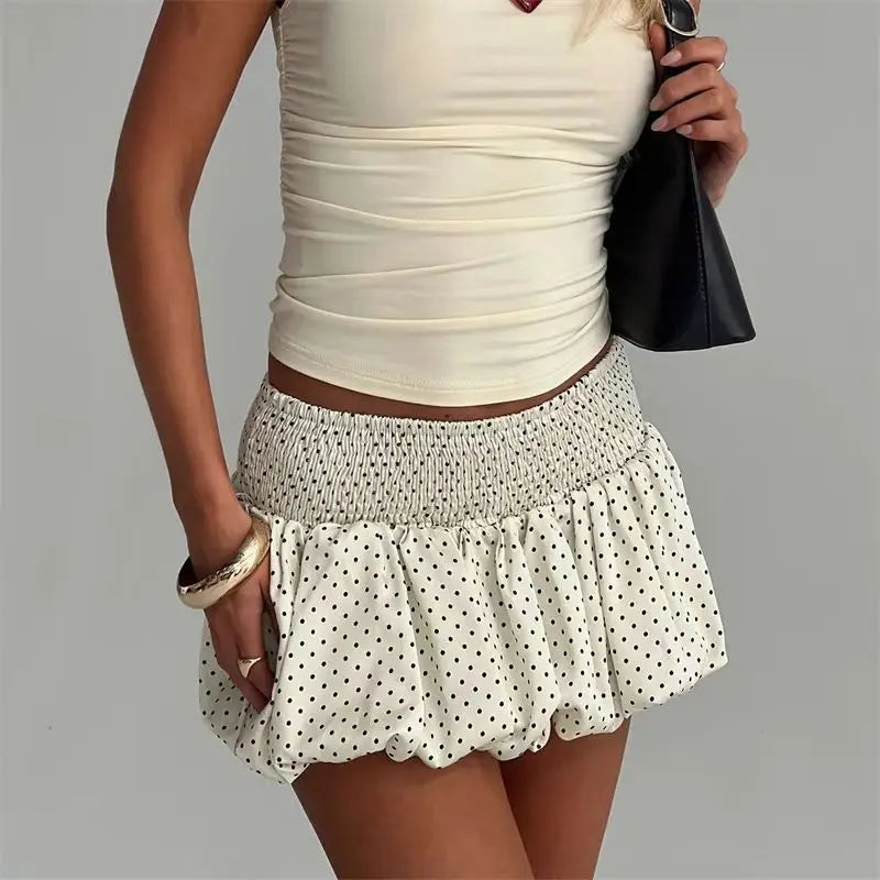 VacationGrabs Summer Sweet y2k Polka Dot Print Mini Bud Skirt Women Elastic Waist Ball Gown Swing Skater Short Skirts Party Girl