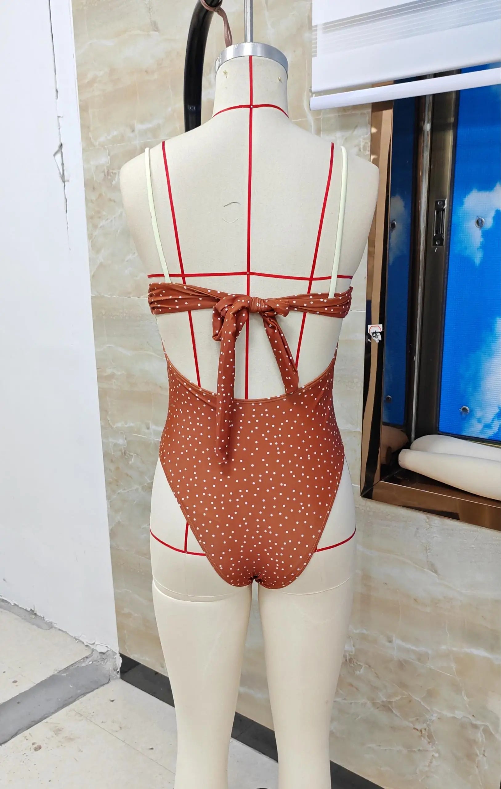 VacationGrabs Women's Monokini Swimsuit Summer Sleeveless Spaghetti Strap Dots Print Bathing Suit Beach Holiday Swimwear