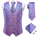 Men's purple paisley tie with matching vest and pocket square for formal events