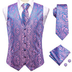 Men's purple paisley tie with matching vest and pocket square for formal events