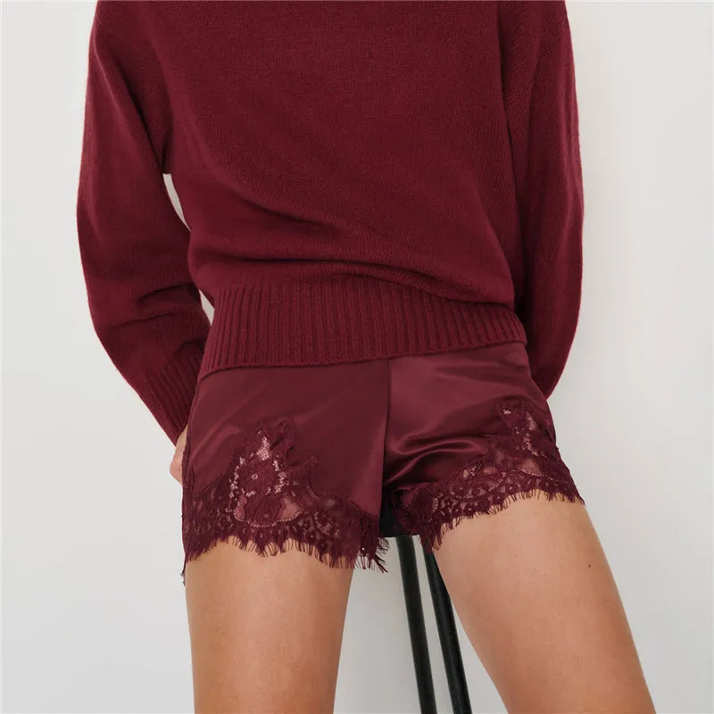 VacationGrabs Women Satin Silk Lace Trim Shorts Silky Low Rise Boxer Shorts Y2k Teen Girls Cute Y2K Coquette Lounge Slip Bottoms