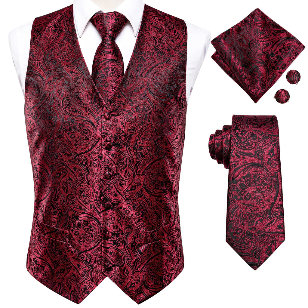 Men's burgundy paisley vest set with necktie how to tie instructions