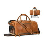 Crazy Horse Leather Fitness Travel Duffel Bag Men’s Dry and Wet Separation - VacationGrabs