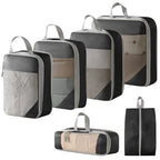 Set of compression packing cubes for travel in gray and black