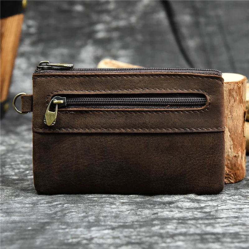 Mini Coin Purse Genuine Leather Real Cowhide Small Wallet with Key Ring - VacationGrabs