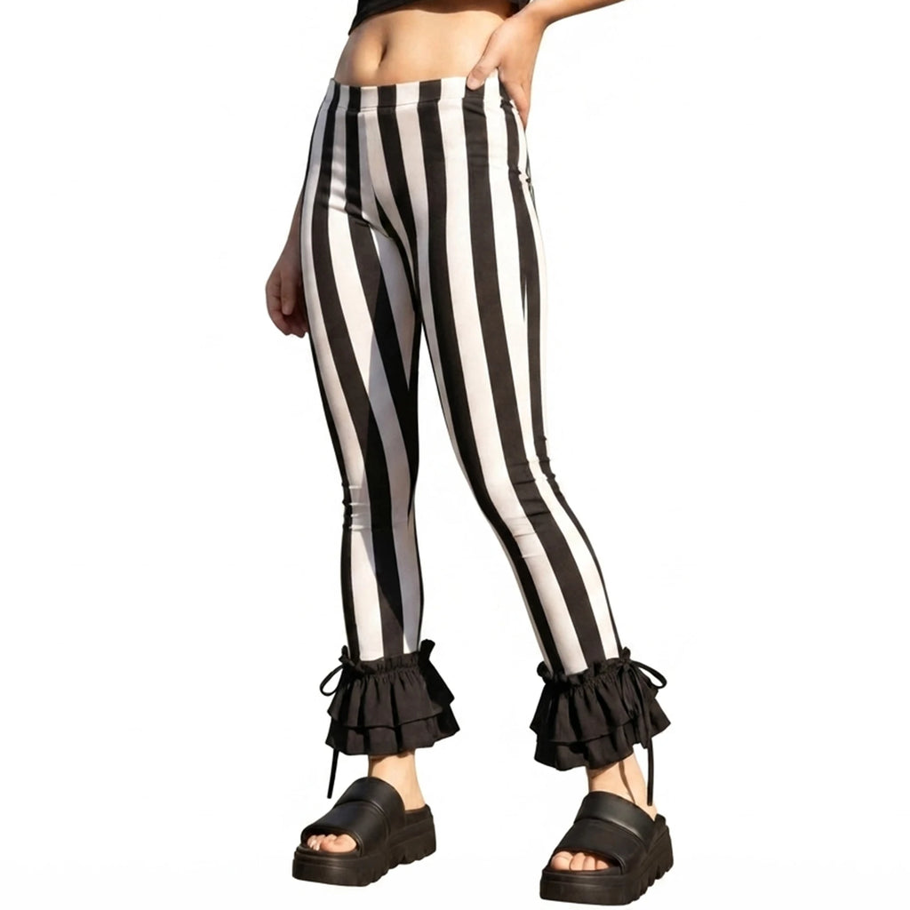 Women's Striped Flare Pants Ruffle Drawstring High Waist
