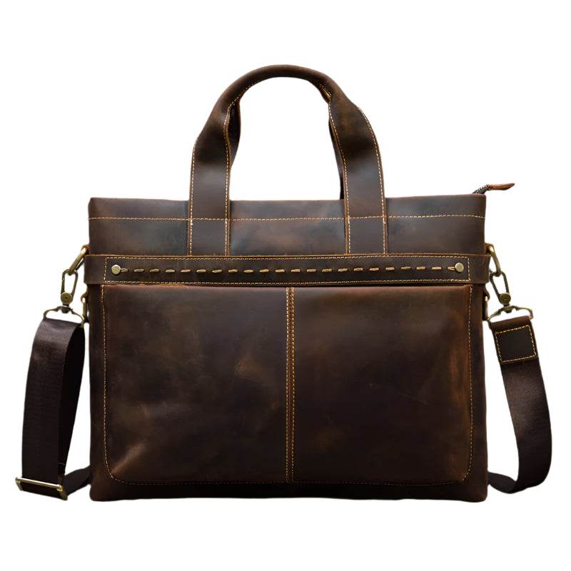 High Fashion Crazy Horse Leather Men's Laptop Handbag - VacationGrabs