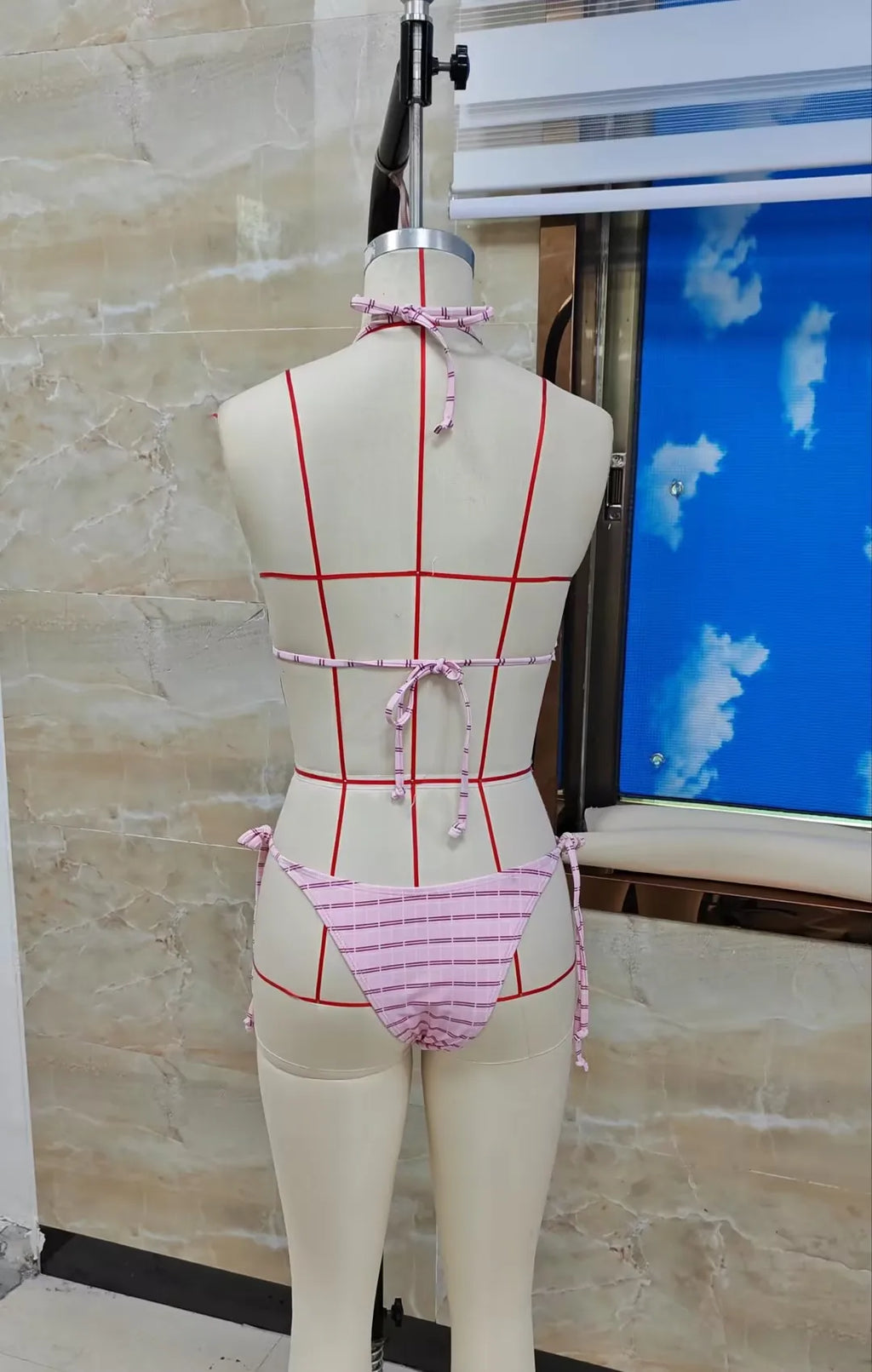 VacationGrabs Women Polka Dot Striped Bikini Set Halter Triangle Top Side Tie Bottom 2 Piece Swimsuit Beachwear Summer Bathing Suit