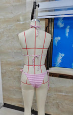 VacationGrabs Women Polka Dot Striped Bikini Set Halter Triangle Top Side Tie Bottom 2 Piece Swimsuit Beachwear Summer Bathing Suit