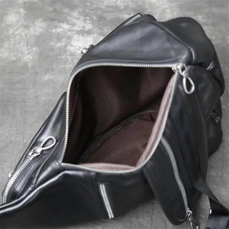 Genuine Leather Men Chest Bag Single Shoulder Sports Riding Bag - VacationGrabs