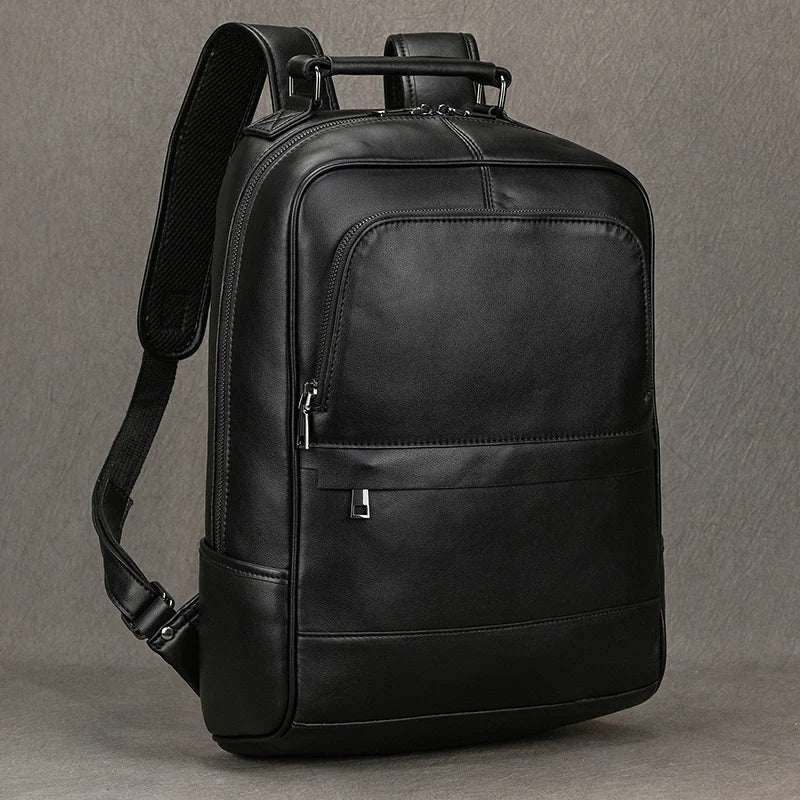 Large Capacity Leather Backpack Men 15.6" Laptop Travel Bag