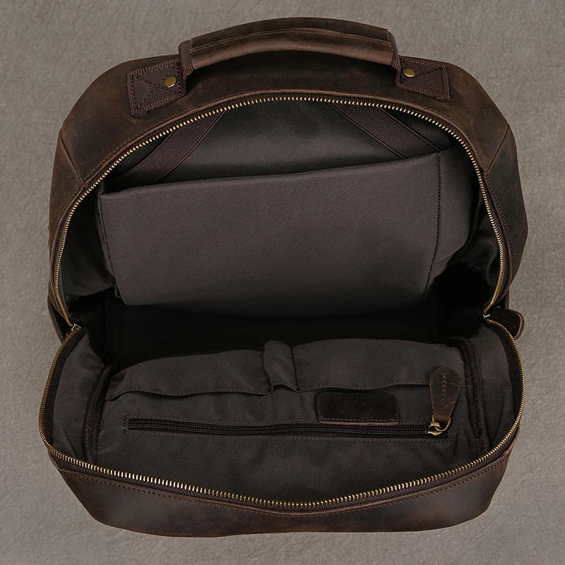 Men’s Crazy Horse Leather Backpack 15.6" Laptop School Bag