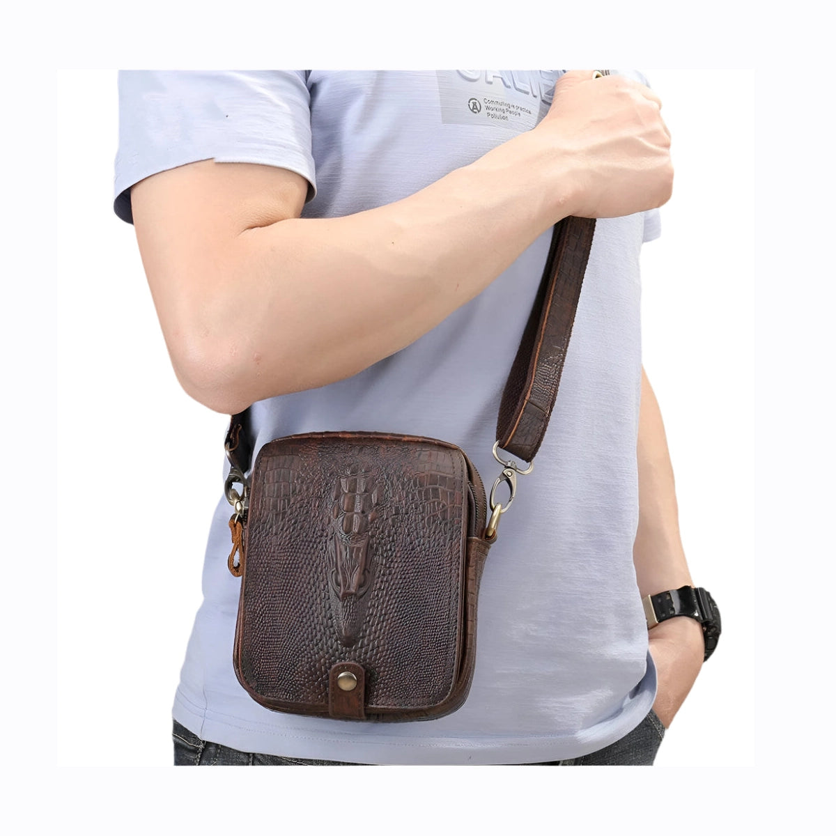 Men’s Vertical Leather Single Shoulder Crossbody Bag - VacationGrabs