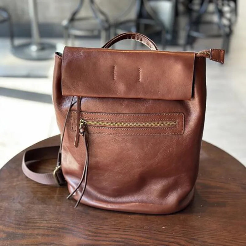 Vintage Color Real Leather Backpack Satchel