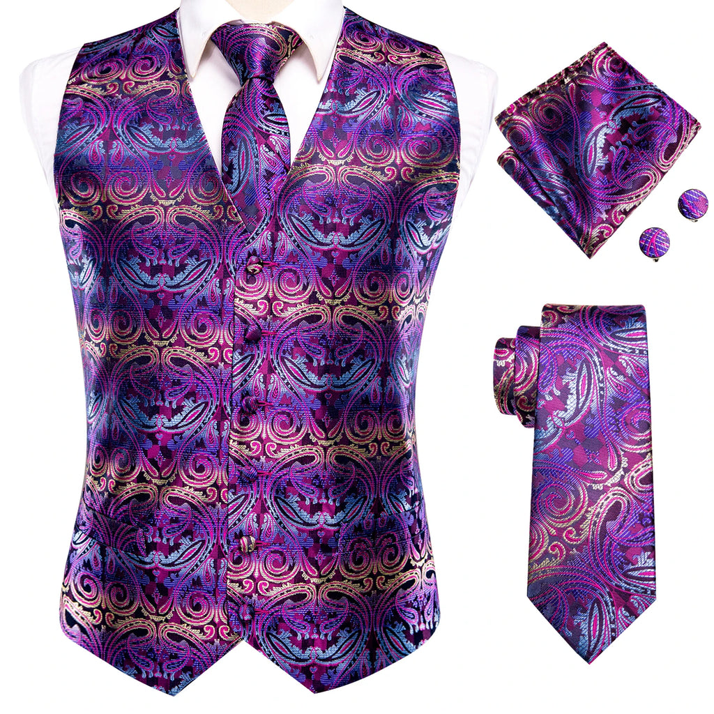 Men's purple paisley tie set, ideal for formal events and occasions