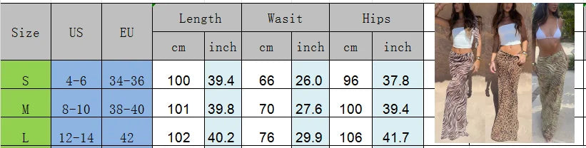 VacationGrabs Sexy Women Sheer Mesh Maxi Skirt Zebra Leopard Print Low Waist Flowy Beach Cover Up Skirt Summer Vacation Party Skirt