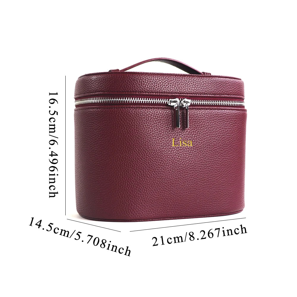 Personalized Travel Friendly Cosmetic Bag, Large-Capacity PU Leather