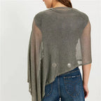 Womens Poncho Shawl Gold Metallic Knit Sheer Asymmetrical Poncho Loose Draped Silhouette Shimmer Cape Wrap Summer Beach Outfits
