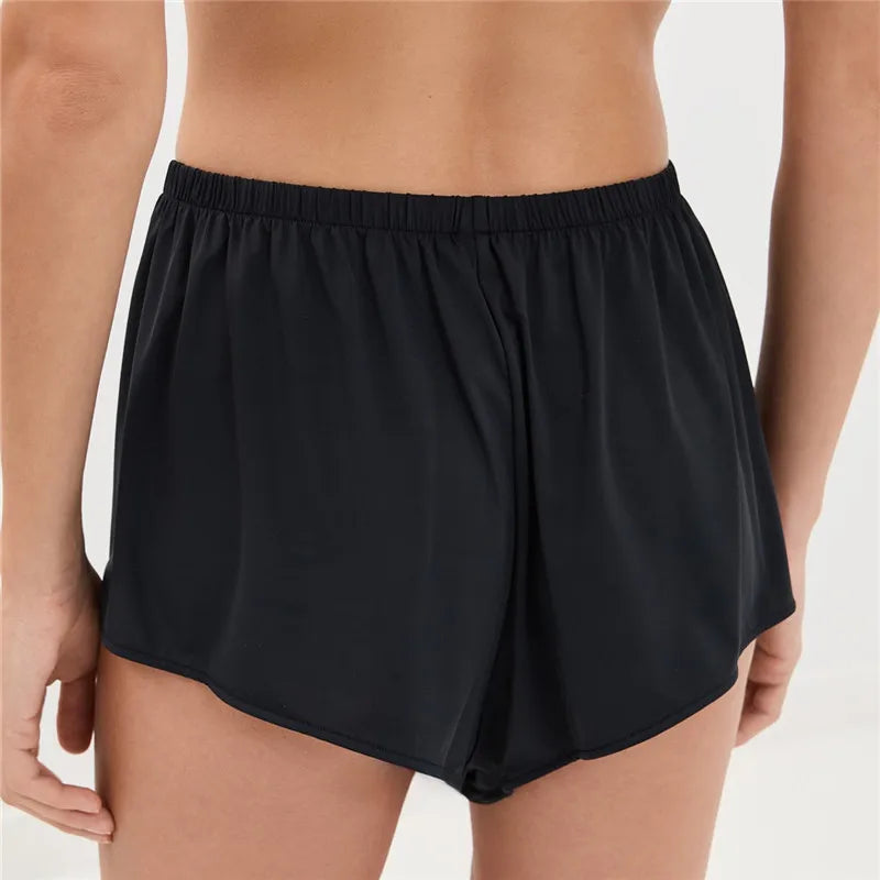 VacationGrabs Women Sexy Lace Trim Sleep Shorts Elastic Waist Satin Pajama Shorts with Floral Lace Panel for Daily Casual Loungewear