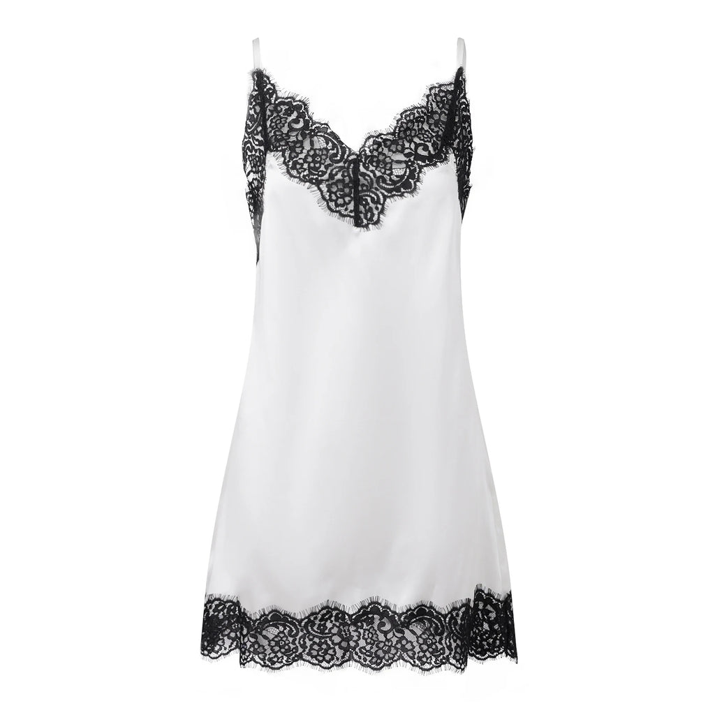 Women's Lace Trim Mini Dress Sexy Ladies Loose Fit Sleeveless Vestido Women's Elegant Party Dress Casual Loungewear