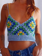 Boho Crochet Cropped Camis Tank Top Handmade Knittted - VacationGrabs