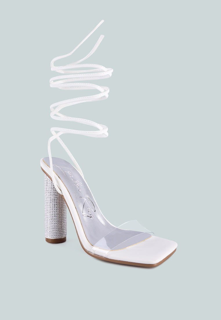 Scansta Lace Up Rhinestone Embellished Heel Sandals