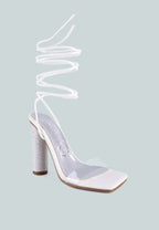 Scansta Lace Up Rhinestone Embellished Heel Sandals