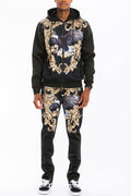 Printed Poly Span Track Set | Regular Fit with Zipper Details