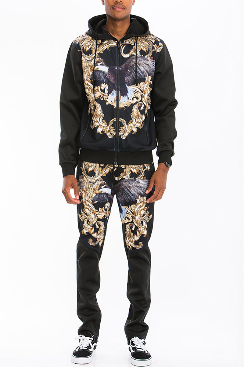 Printed Poly Span Track Set | Regular Fit with Zipper Details
