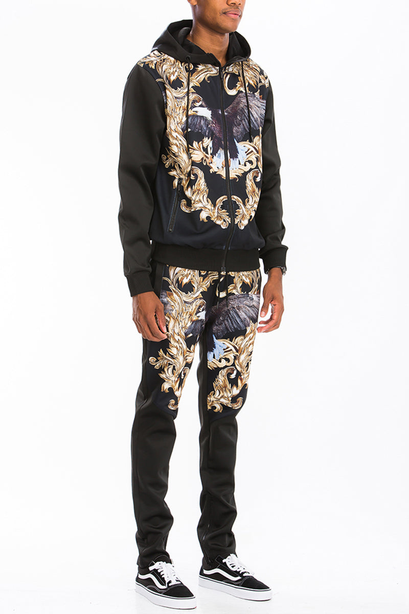Printed Poly Span Track Set | Regular Fit with Zipper Details
