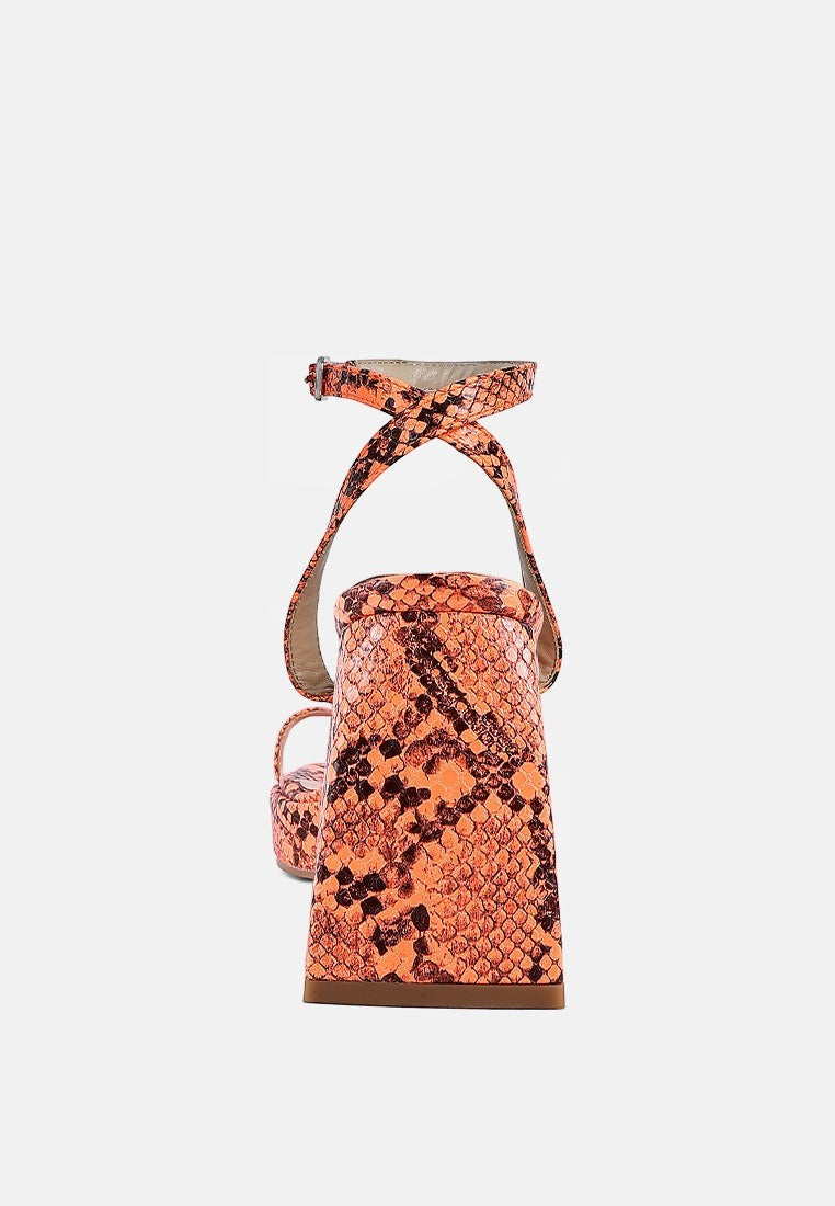 Such Flirt Snake Print Triangular Block Heel Sandals