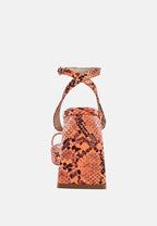 Such Flirt Snake Print Triangular Block Heel Sandals