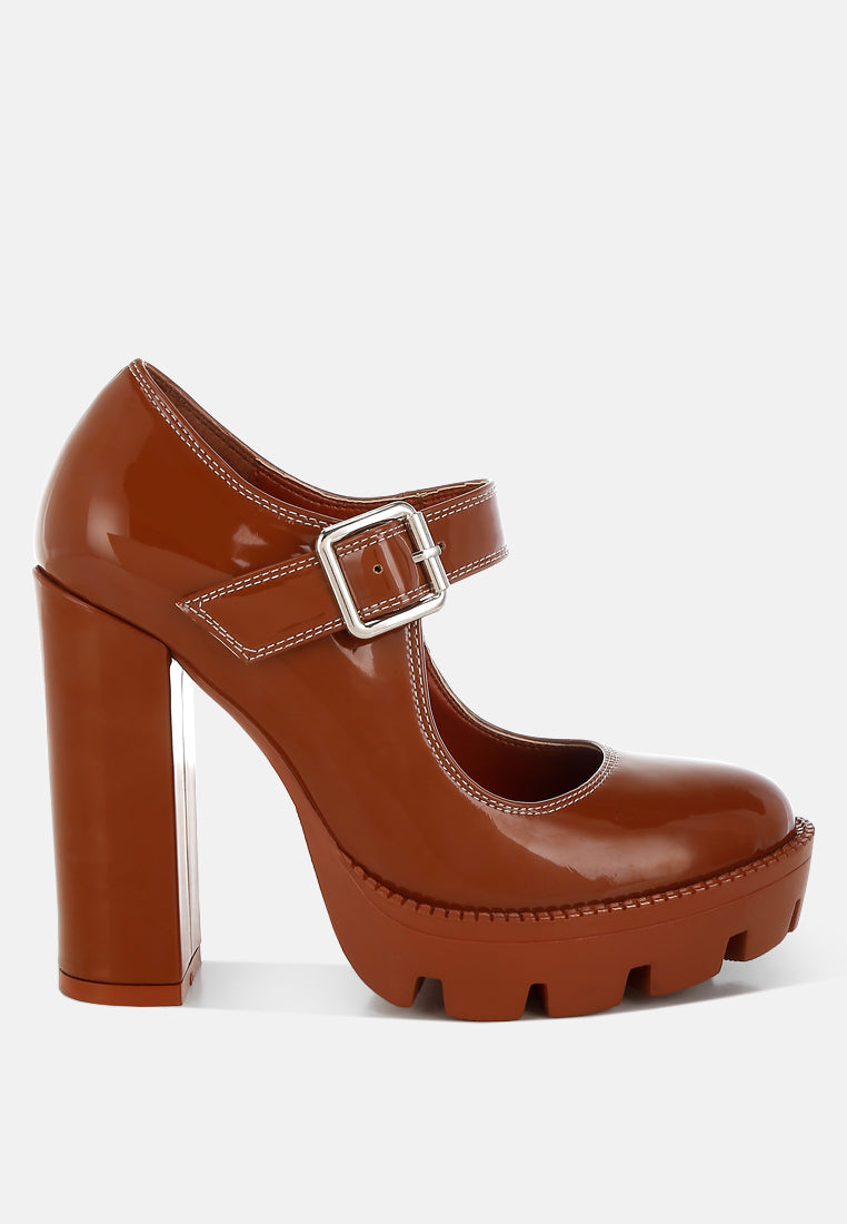 Millenial Bug Patent High Heeled Mary Jane Shoes