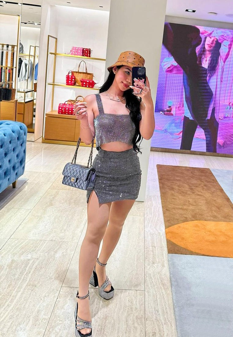 Lustrous Mirror Embellished Flare Block Heel Sandals