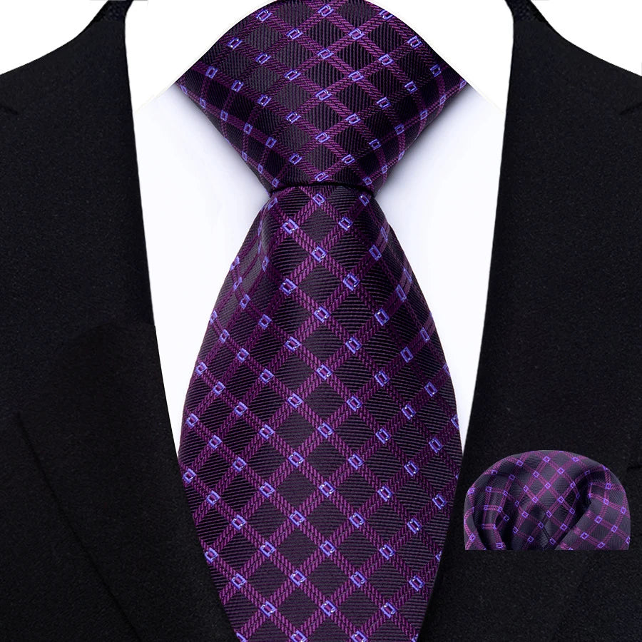 Men Tie Hankerchief Set Plaid & Checks 8CM Necktie Pocket Square Cravat for Male Wedding Party Business Gift Accessories